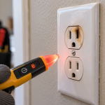 Licensed electrician inspecting a residential breaker panel for tripping circuit issues