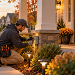 Outdoor electrical outlet with a weatherproof cover installed on an exterior home wall.