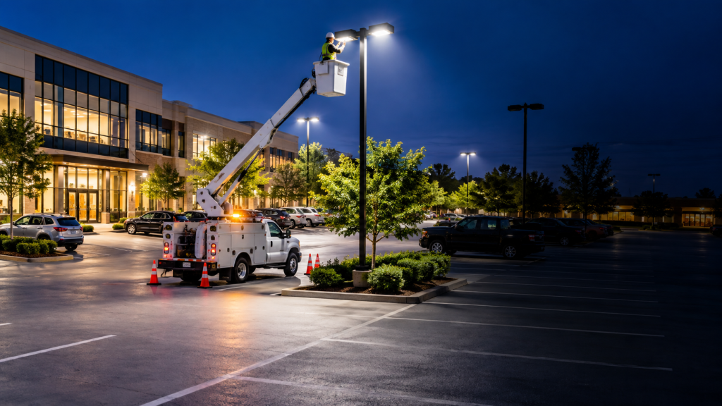 Dustmen Electric, LLC service truck parked outside a residential home for electrical maintenance.