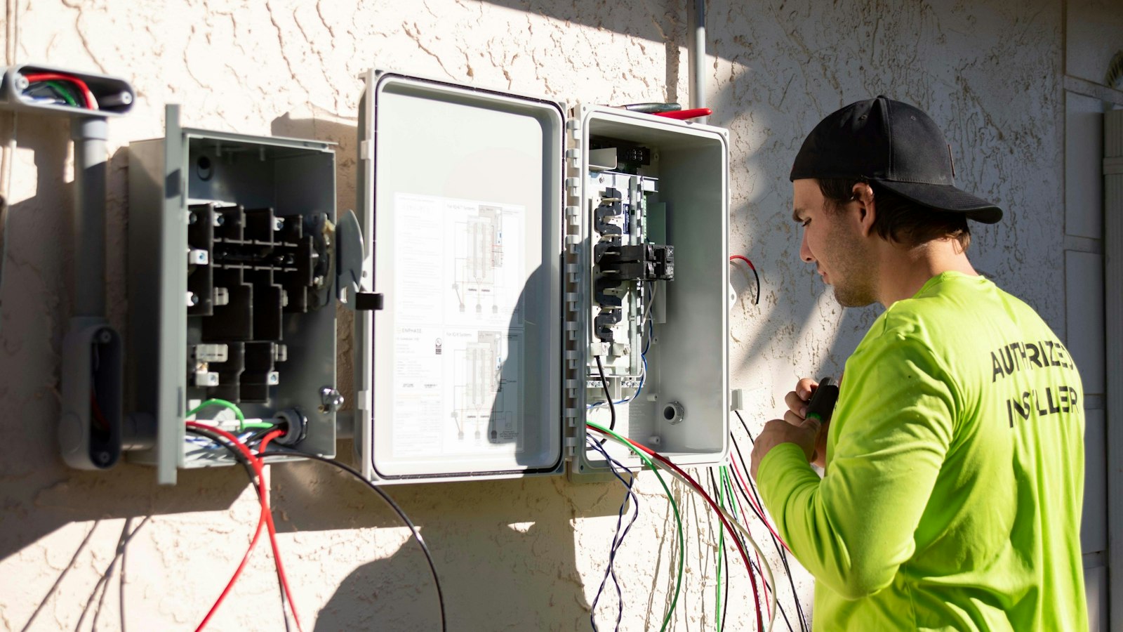 Electrician testing residential electrical equipment
